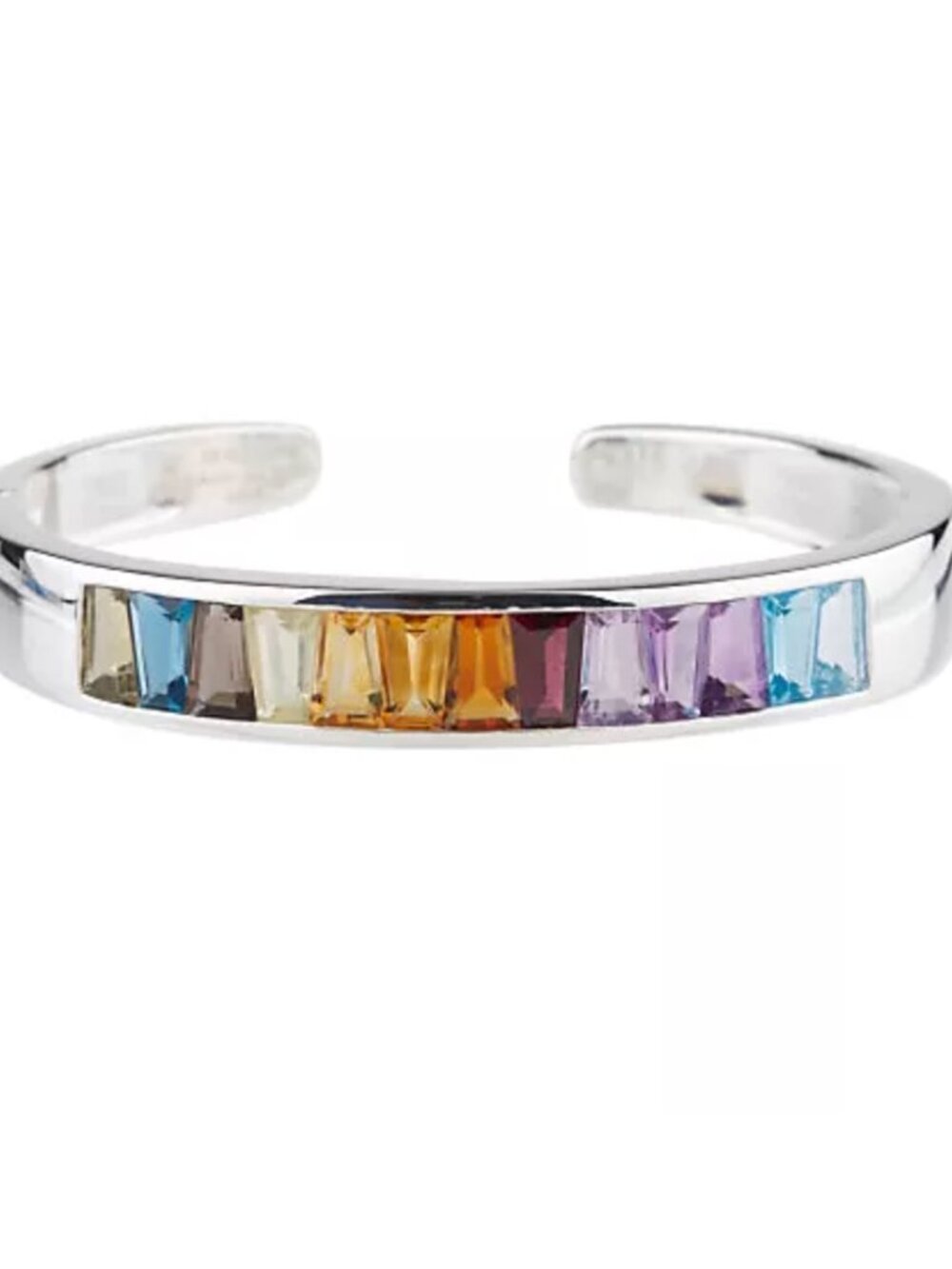 Rainbow Colors Sterling 10.00 ct tw Fancy Baguette Multi-gemstone Cuff Bracelet - Picture 16 of 17